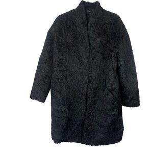 Sold Eileen Fisher Grey Alapaca Wool Blend Furry Funnel Neck Snap Button Jacket